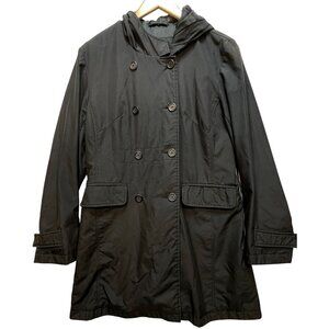 Express Women's Double Breasted Hooded Coat Long Sleeve Size Medium Black Solid